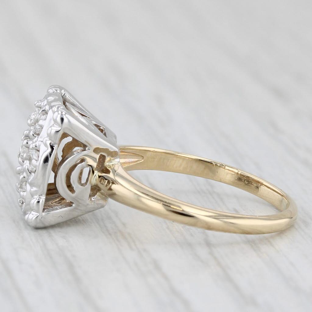 Women's 0.20ctw Diamond Cluster Ring 14k White Yellow Gold Vintage Size 6.75 Engagement
