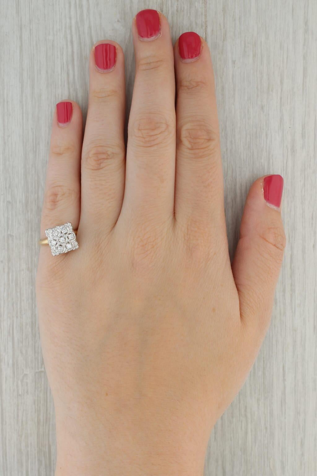 0.20ctw Diamond Cluster Ring 14k White Yellow Gold Vintage Size 6.75 Engagement 2