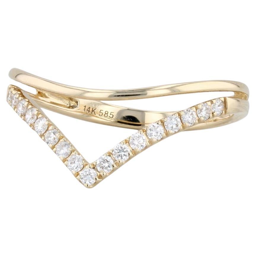 0.20ctw Diamond Contoured V Band Ring 14k Yellow Gold Size 6.5 Stackable For Sale