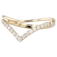 Bague à anneau en forme de V contourée de diamants 0,20 ctw en or jaune 14 carats, taille 6,5 empilable