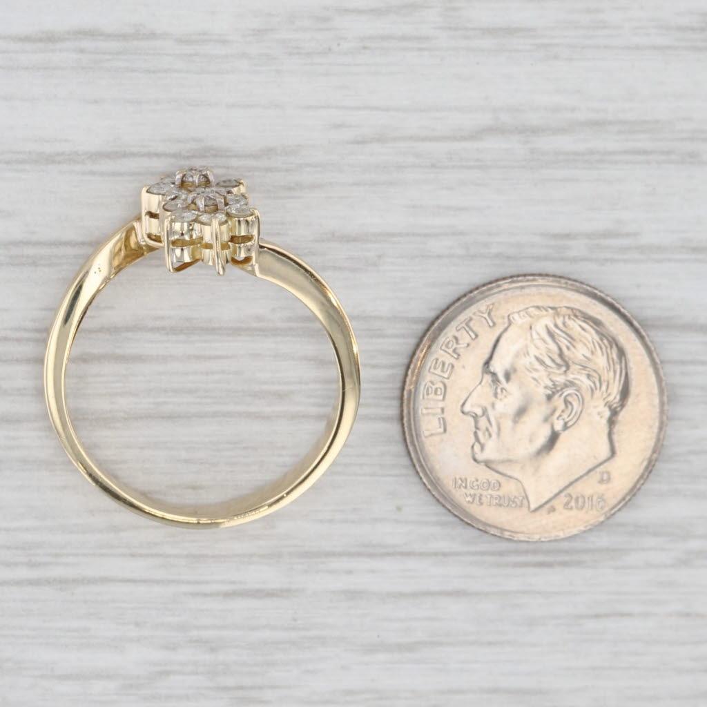 0.20ctw Diamond Flower Cluster Bypass Ring 14k Yellow Gold Size 7.25 For Sale 1