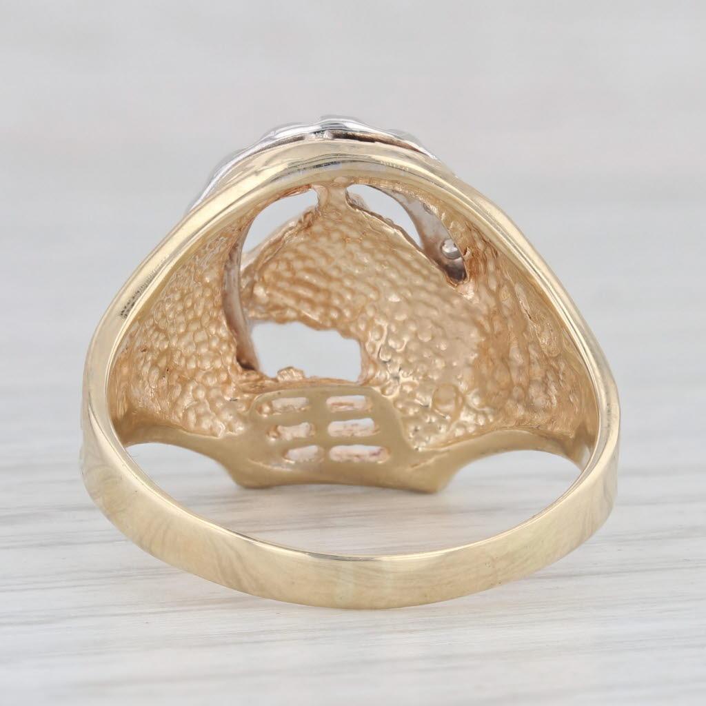 Men's 0.20ctw Diamond Horseshoe Horse Ring 14k Gold Size 11.5 Western Lab Created Ruby For Sale