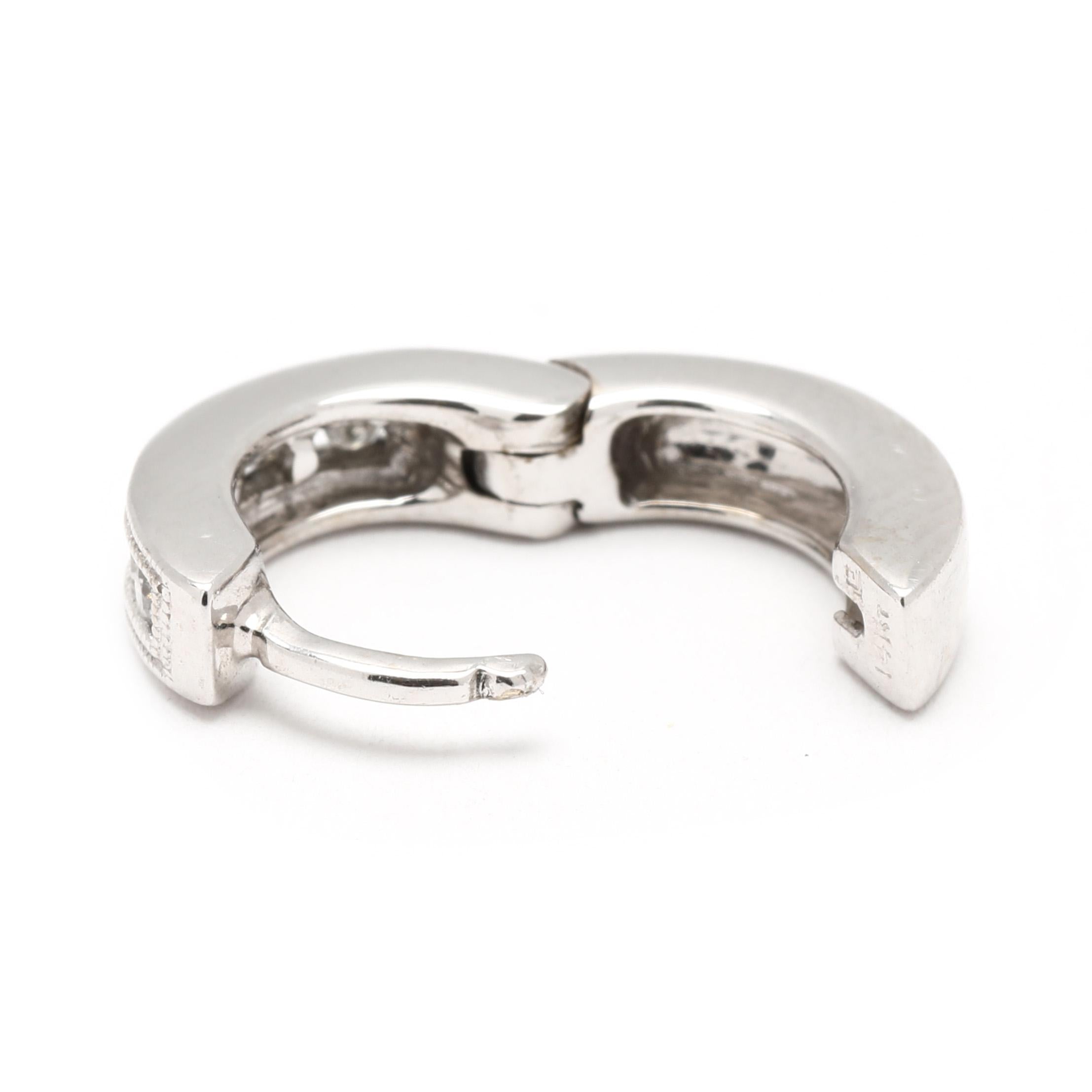 Round Cut 0.20ctw Diamond Huggie Hoops, 14k White Gold, Dainty For Sale