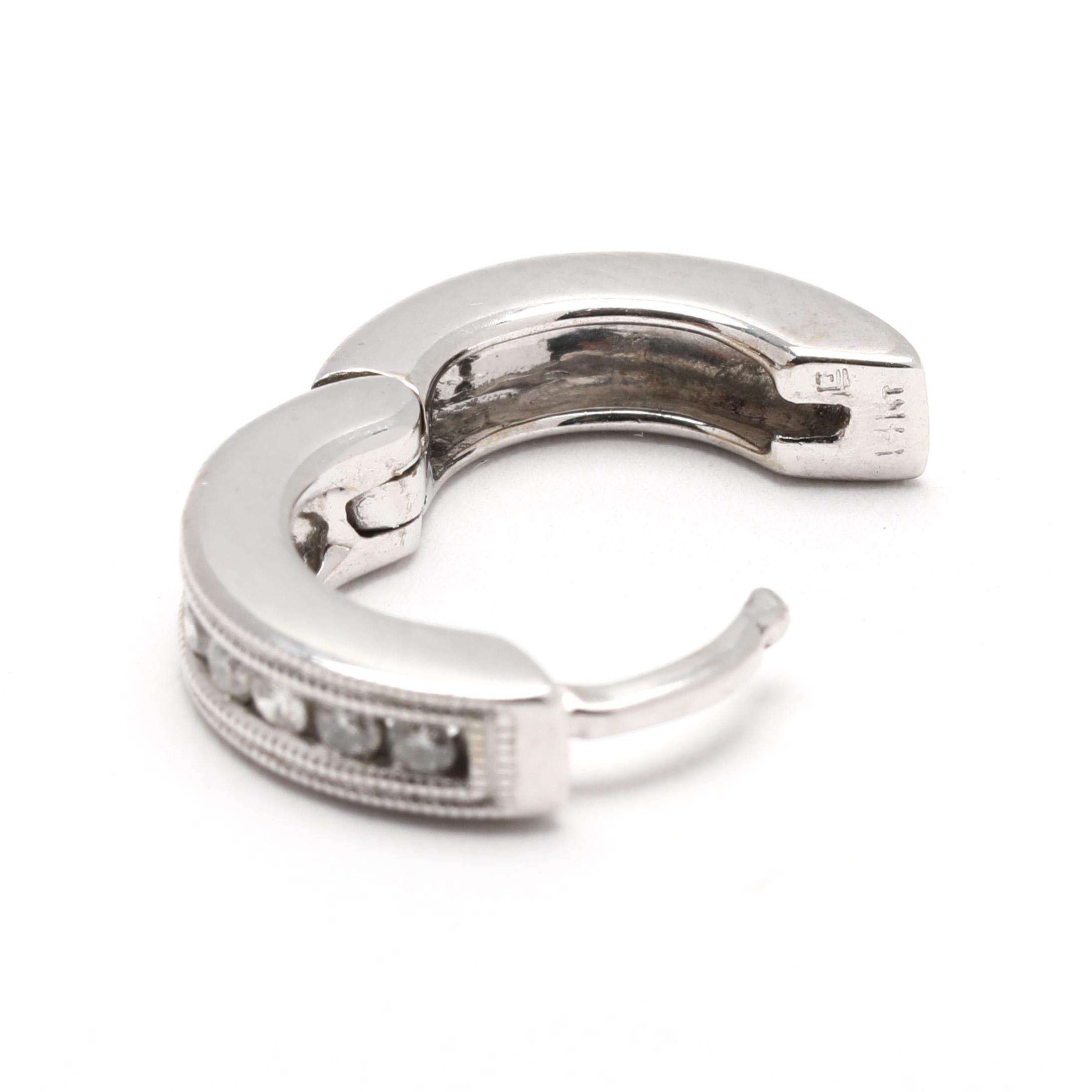 0.20ctw Diamond Huggie Hoops, 14k White Gold, Dainty In Good Condition For Sale In McLeansville, NC