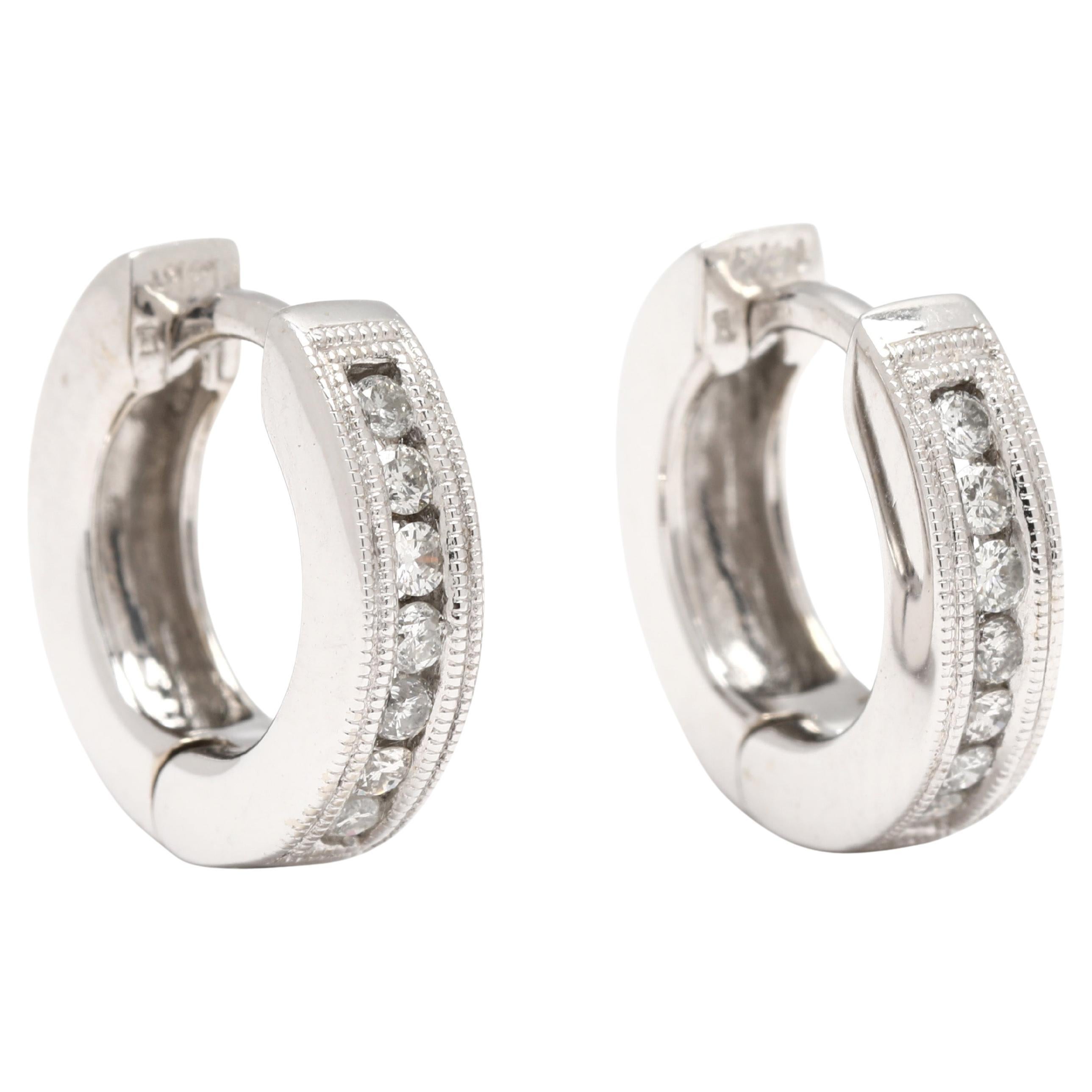 0.20ctw Diamond Huggie Hoops, 14k White Gold, Dainty For Sale