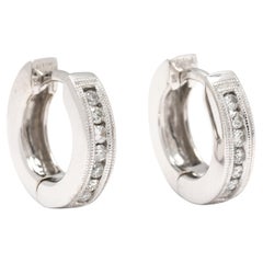 0.20ctw Diamond Huggie Hoops, 14k White Gold, Dainty