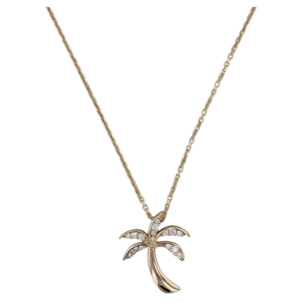 0.20ctw Diamond PalmTree Pendant Necklace 14k Yellow Gold 20" Cable Chain