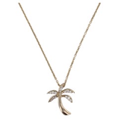 0.20ctw Diamond PalmTree Pendant Necklace 14k Yellow Gold 20" Cable Chain