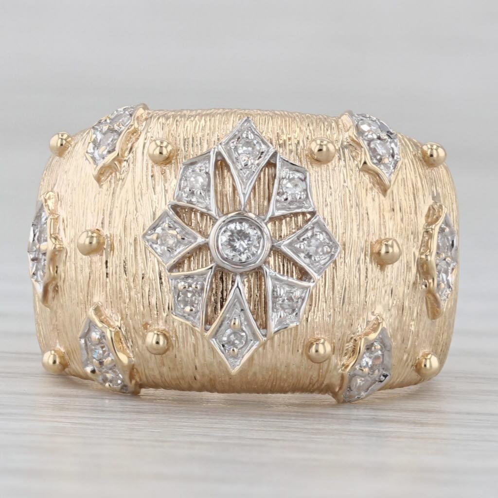 0.20ctw Diamond Snowflake Ring 14k Yellow White Gold Size 5.5 Cocktail In Good Condition For Sale In McLeansville, NC