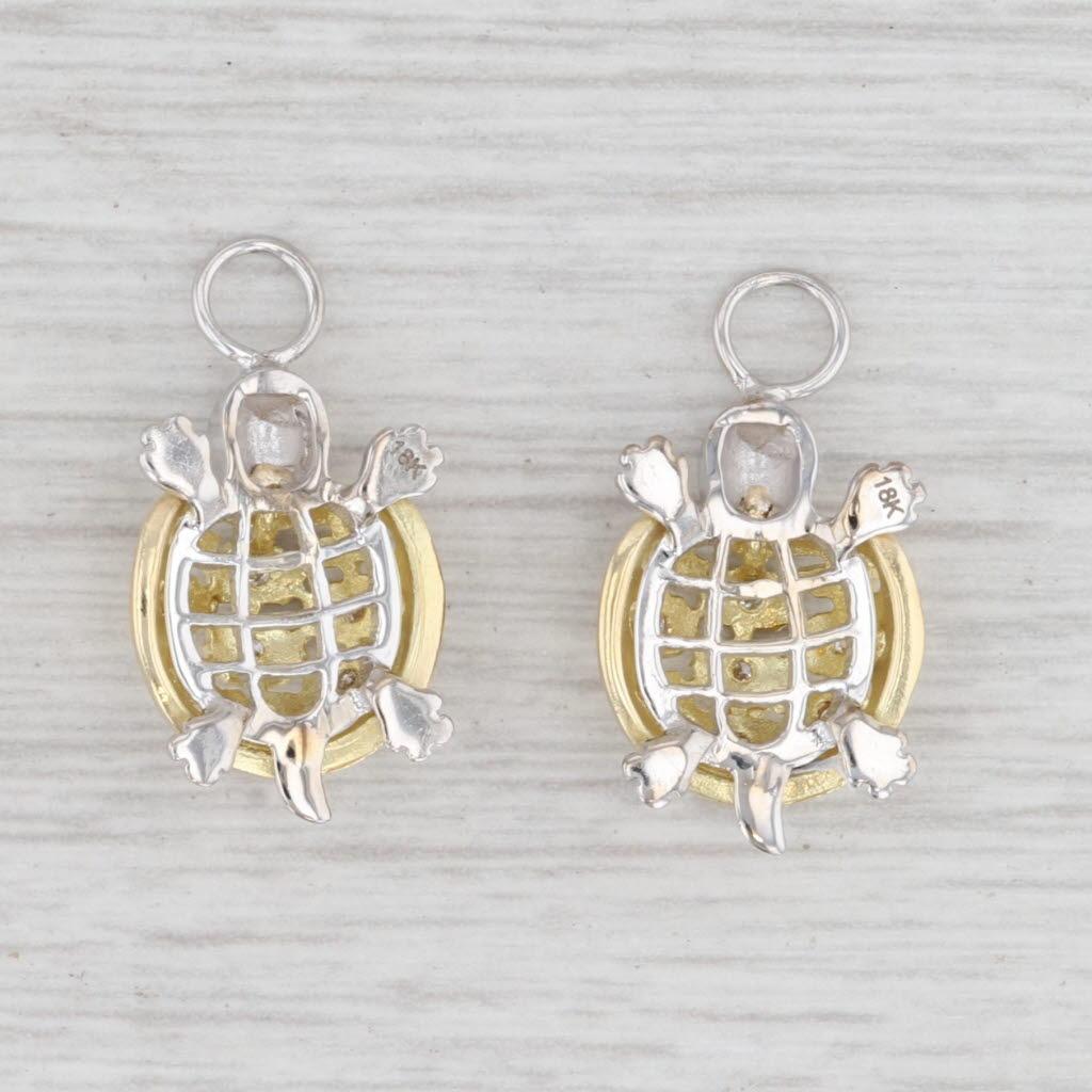 Round Cut 0.20ctw Diamond Turtle Earring Charms 18k White Yellow Gold Enhancer Dangles For Sale