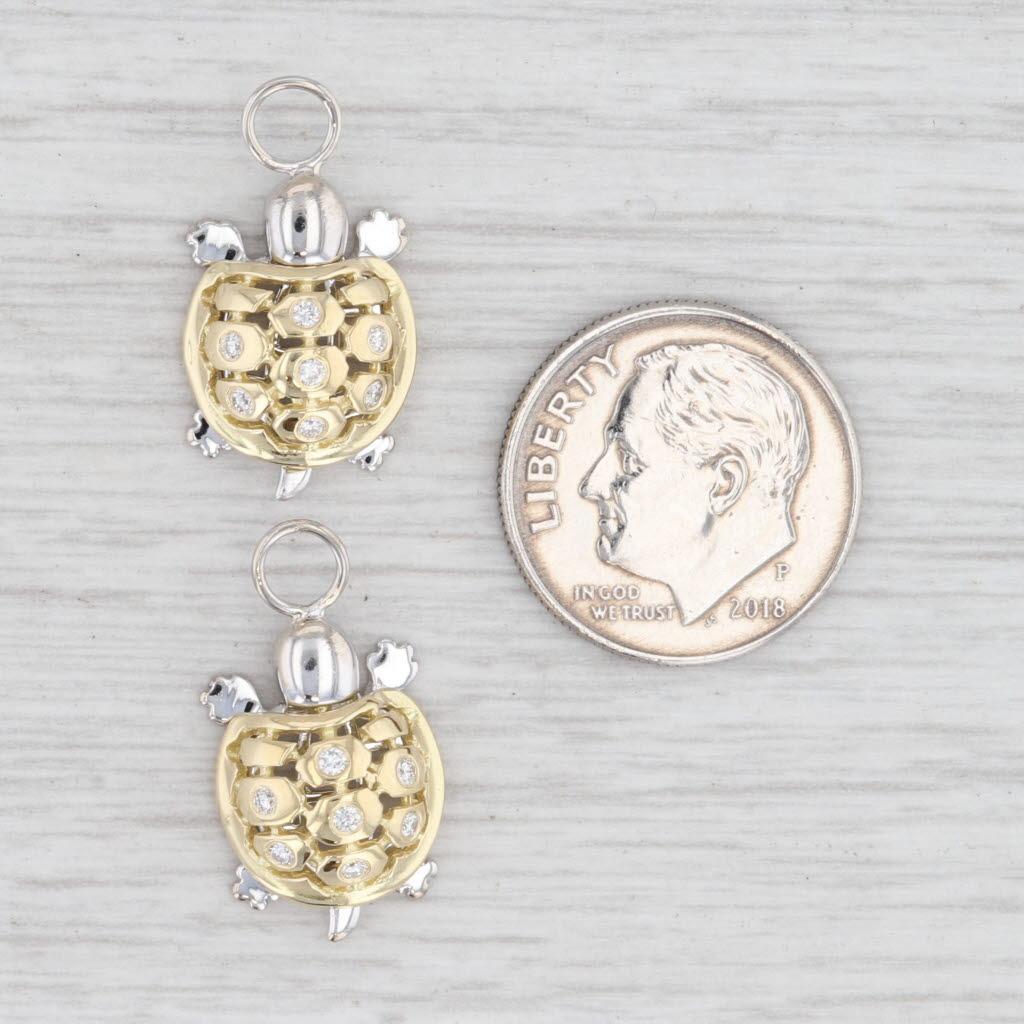 0.20ctw Diamond Turtle Earring Charms 18k White Yellow Gold Enhancer Dangles In Good Condition For Sale In McLeansville, NC