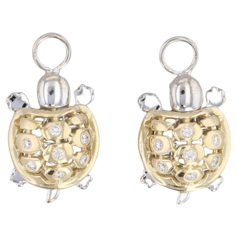 0.20ctw Diamond Turtle Earring Charms 18k White Yellow Gold Enhancer Dangles For Sale