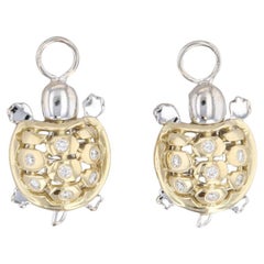 Pendants d'oreilles breloques tortue en or blanc et jaune 18 carats avec diamants de 0,20 carat