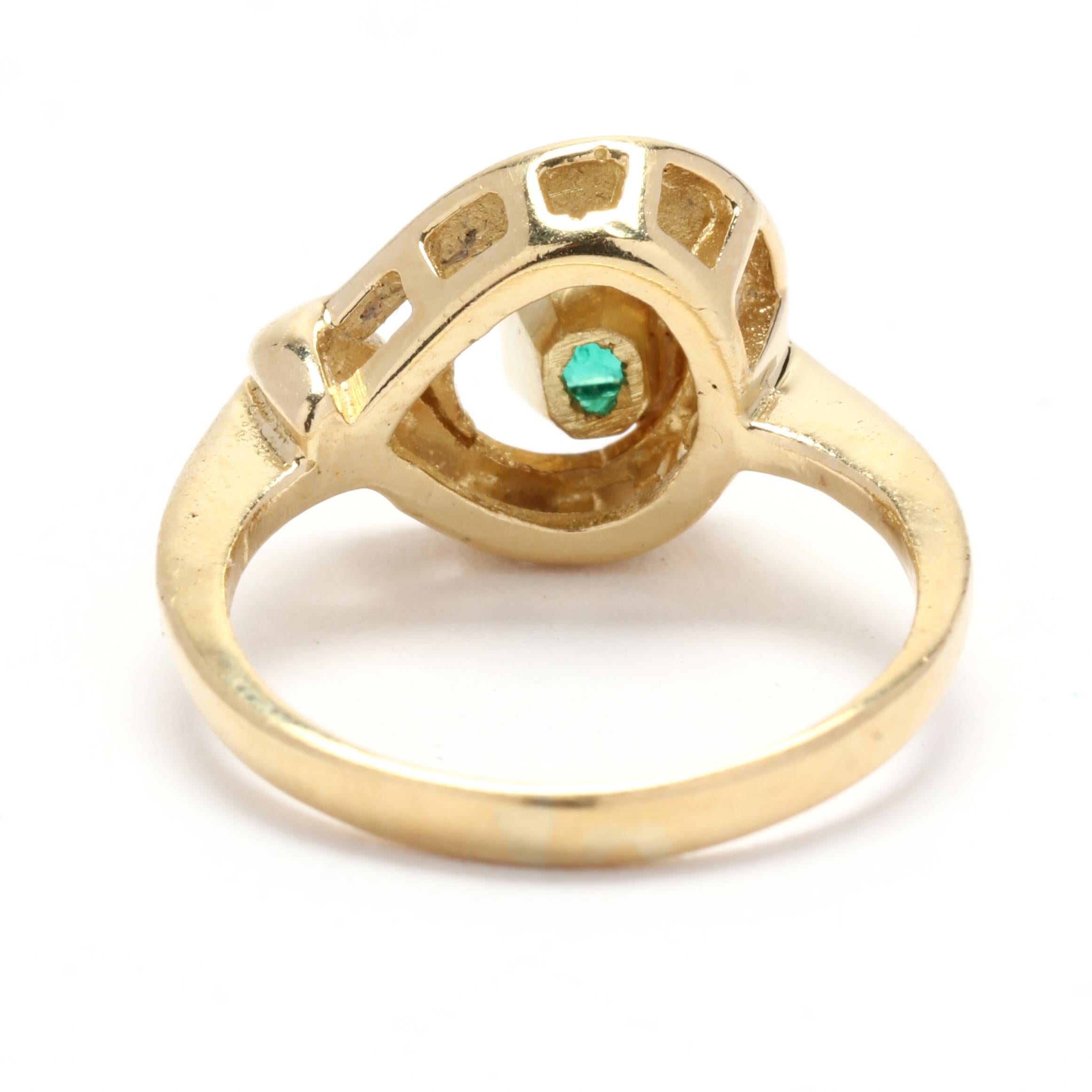 Emerald Cut 0.20ctw Emerald Modern Ring, 18K Yellow Gold, Ring Size 3.5, Swirl Ring