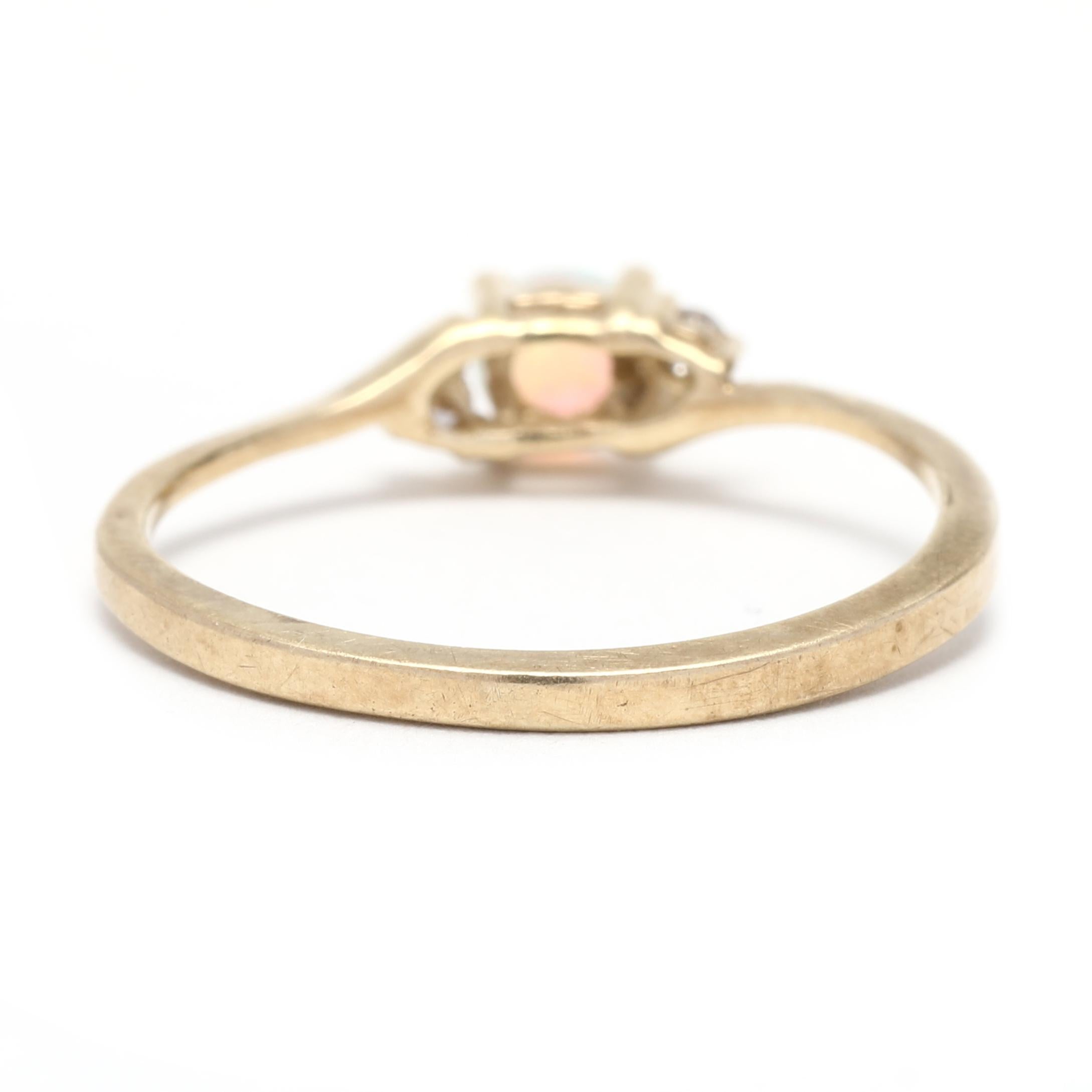 Round Cut 0.20ctw Mini Opal Diamond Ring, 10k Yellow Gold, Ring, Small Opal Ring