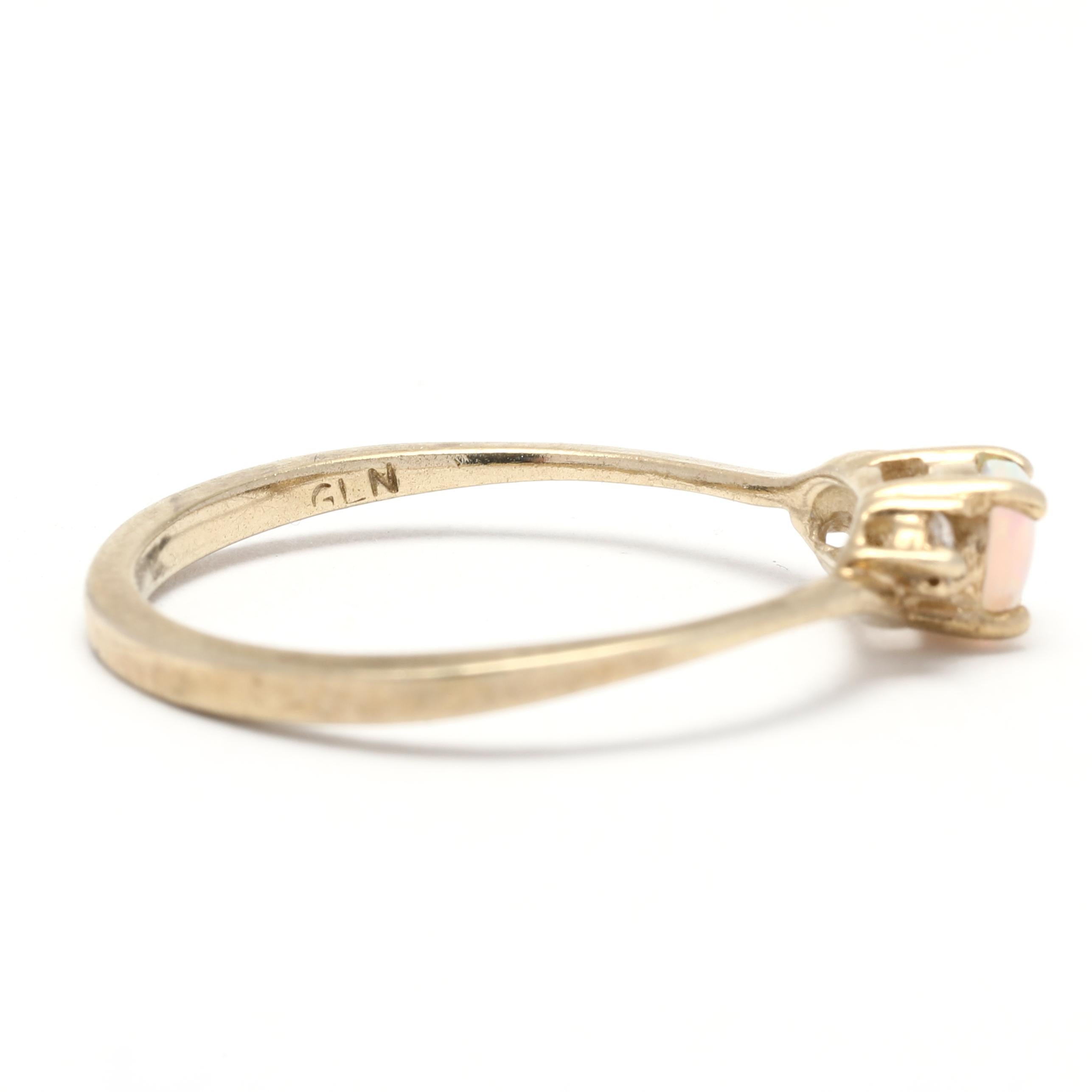 Women's or Men's 0.20ctw Mini Opal Diamond Ring, 10k Yellow Gold, Ring, Small Opal Ring