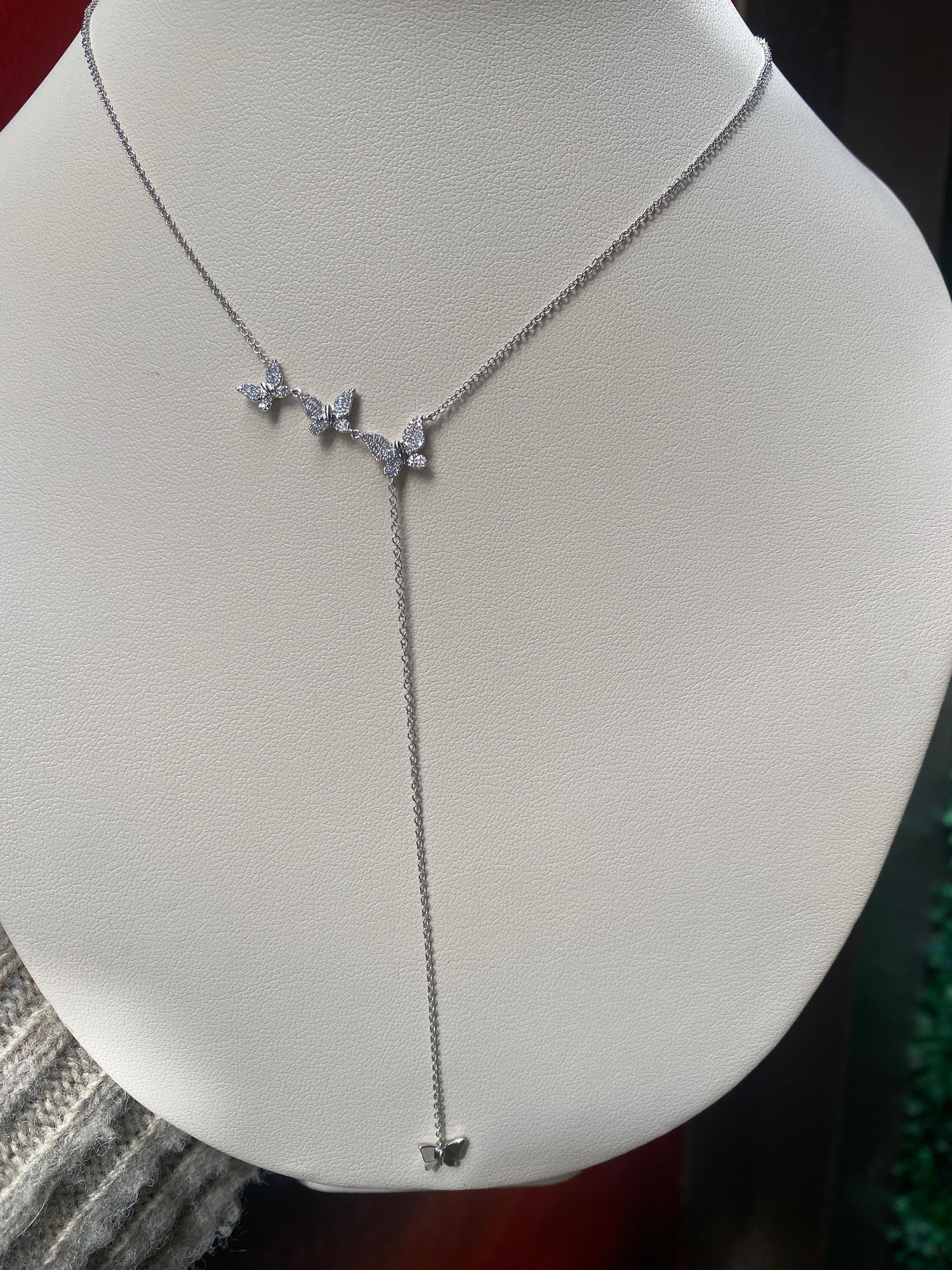 0,20ctw Pave Diamant Schmetterling Lariat Style Halskette, 14 Karat Weißgold im Zustand „Neu“ in Houston, TX