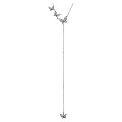 0.20ctw Pave Diamond Butterfly Lariat Style Necklace, 14 Karat White Gold