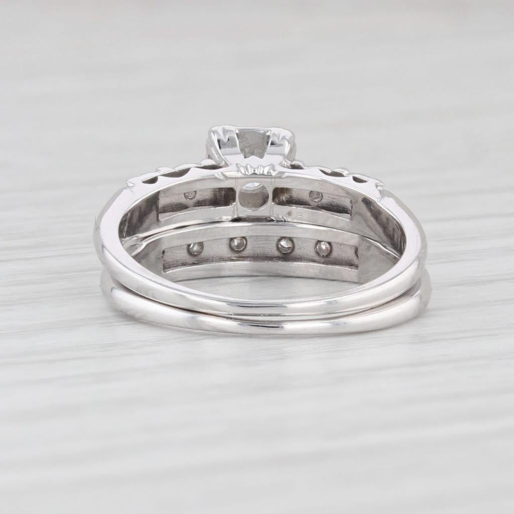 0.20ctw Round Diamond Engagement Ring Wedding Band Bridal Set 14k White Gold For Sale 1