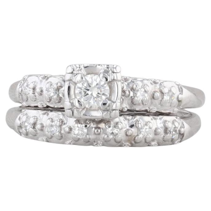 0.20ctw Round Diamond Engagement Ring Wedding Band Bridal Set 14k White Gold For Sale
