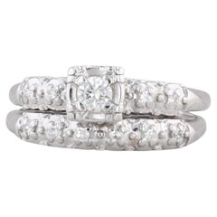 Vintage 0.20ctw Round Diamond Engagement Ring Wedding Band Bridal Set 14k White Gold