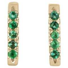 0.20tcw 14K Natural Vivid Green Round Cut Emerald Petite Gold Bar Stud Earrings