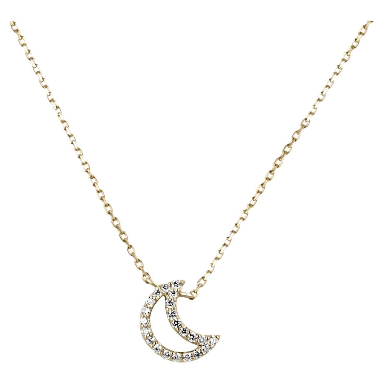 0.20tcw Natural Diamond Open Crescent Moon Adjustable Cable Chain Necklace 14K For Sale