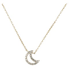 0.20tcw Natural Diamond Open Crescent Moon Ajustable Cable Chain Necklace 14K