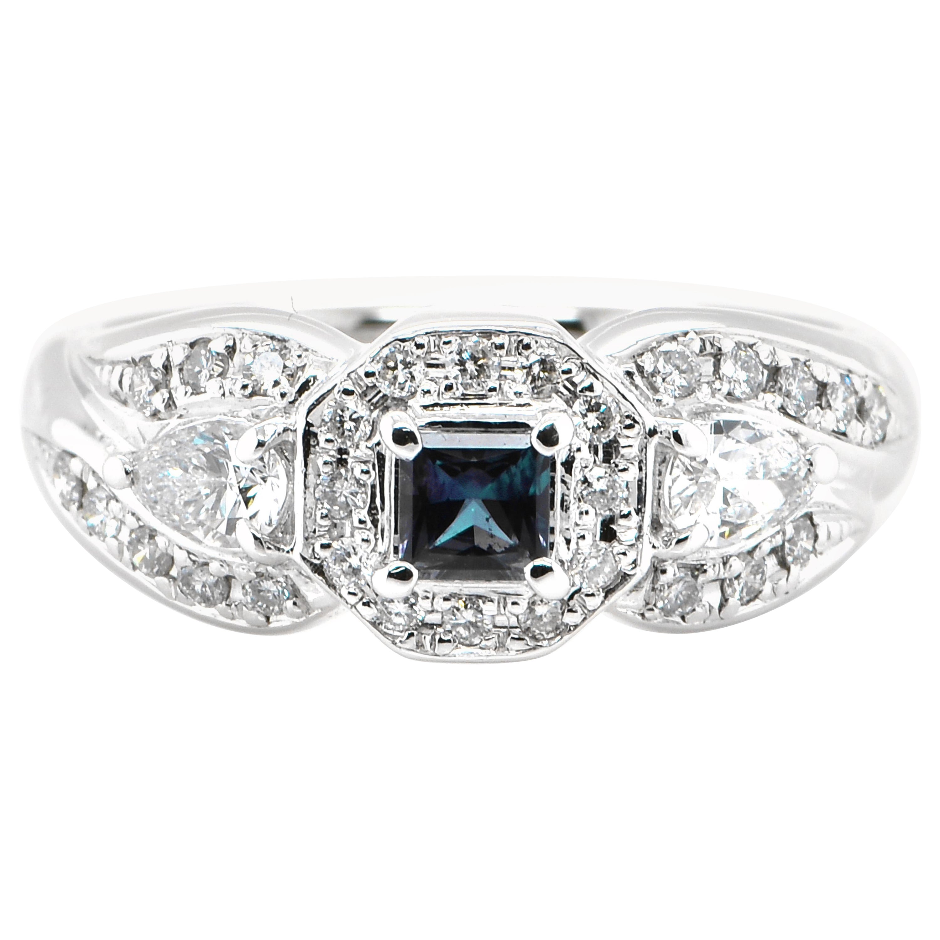 0.21 Karat farbwechselnder Alexandrit und Diamantring aus Platin mit Diamanten