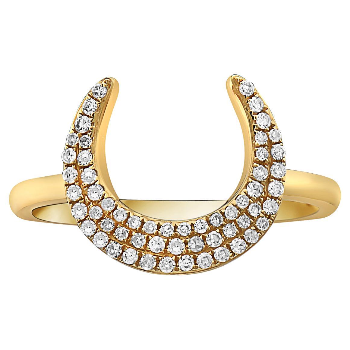 Anello di moda in oro giallo con mezzaluna di diamanti da 0,21 carati in vendita