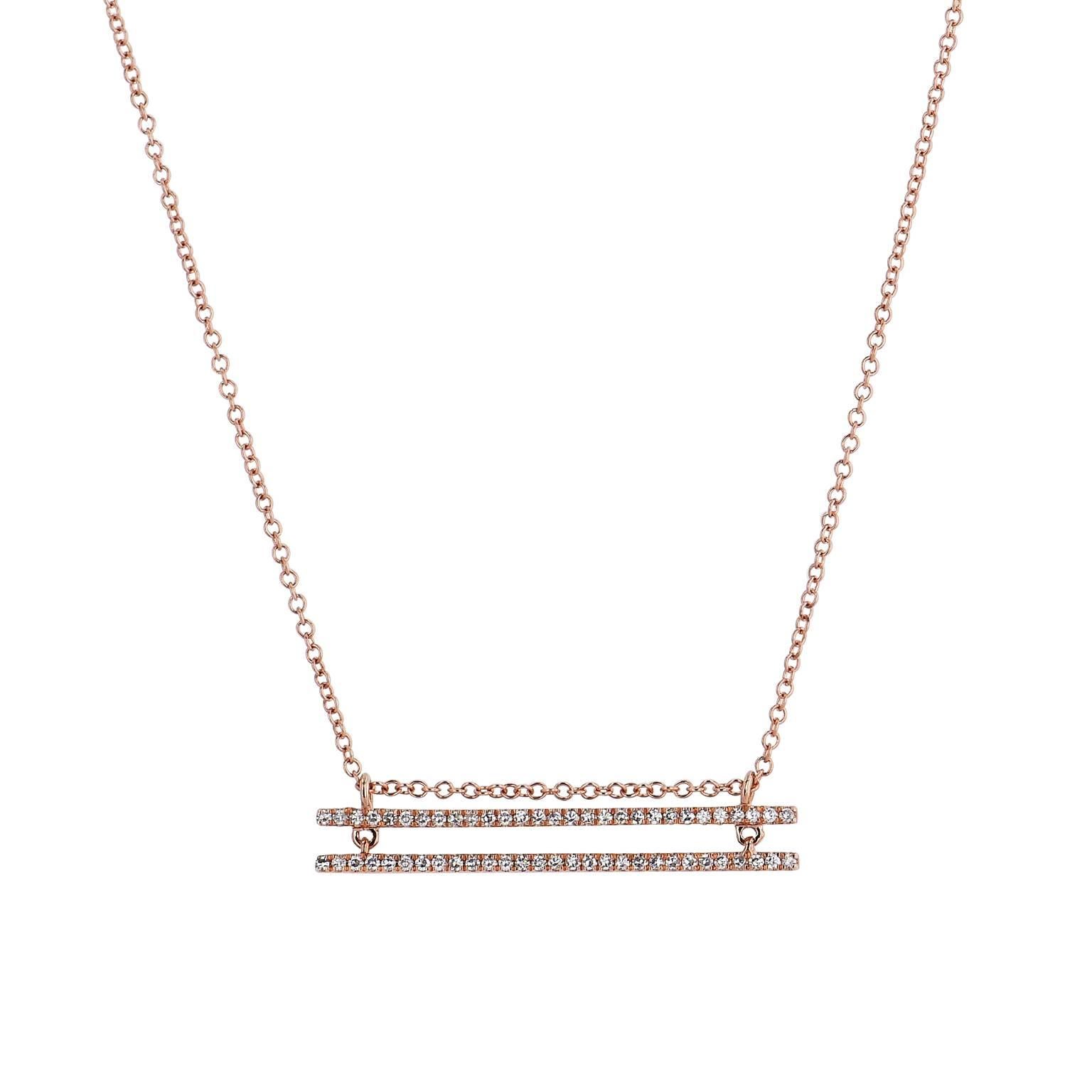 0.21 Carat Diamond Horizontal Double Bar Rose Gold Pendant Necklace