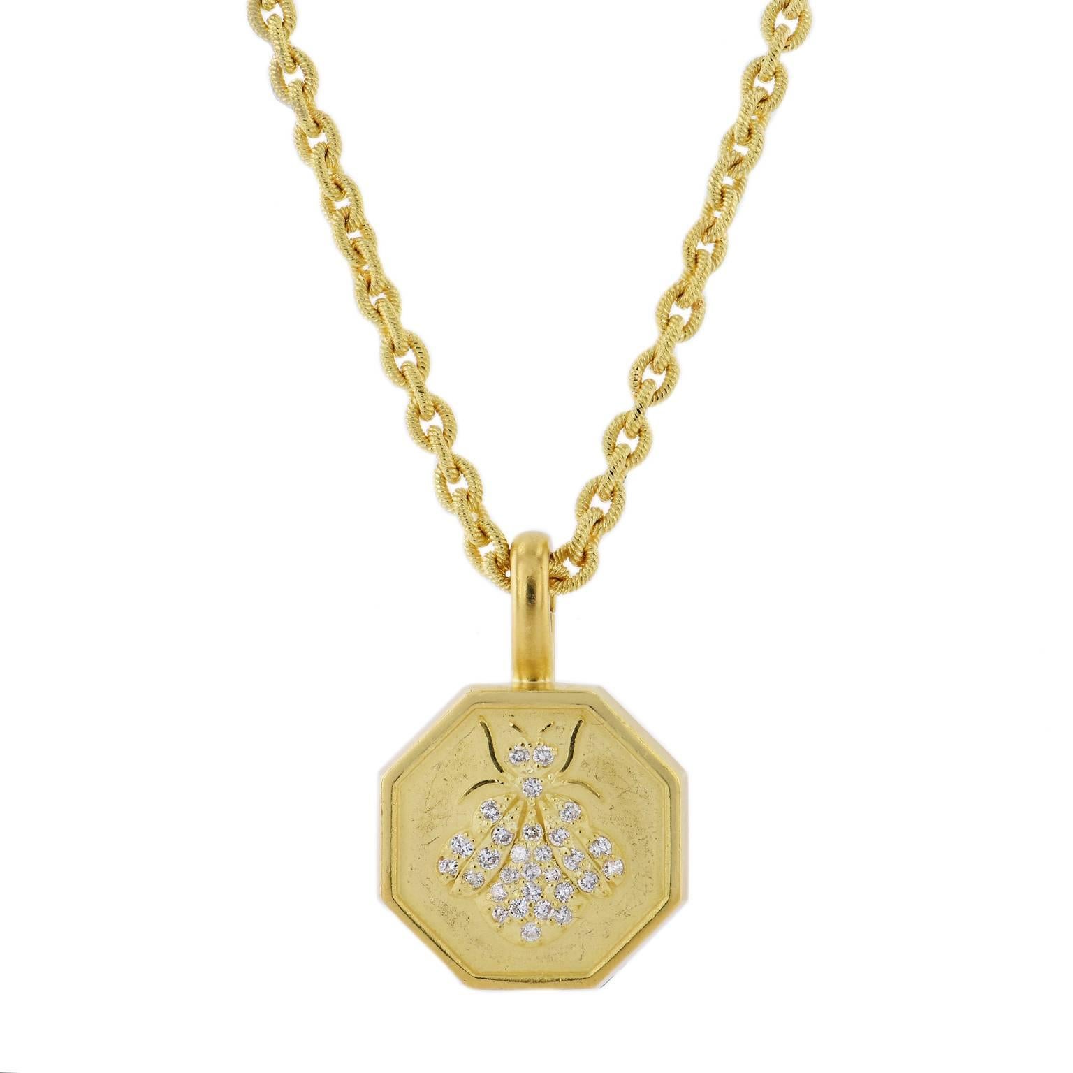 0.21 Carat Diamond Pave Slane Octagon Pendant Necklace
