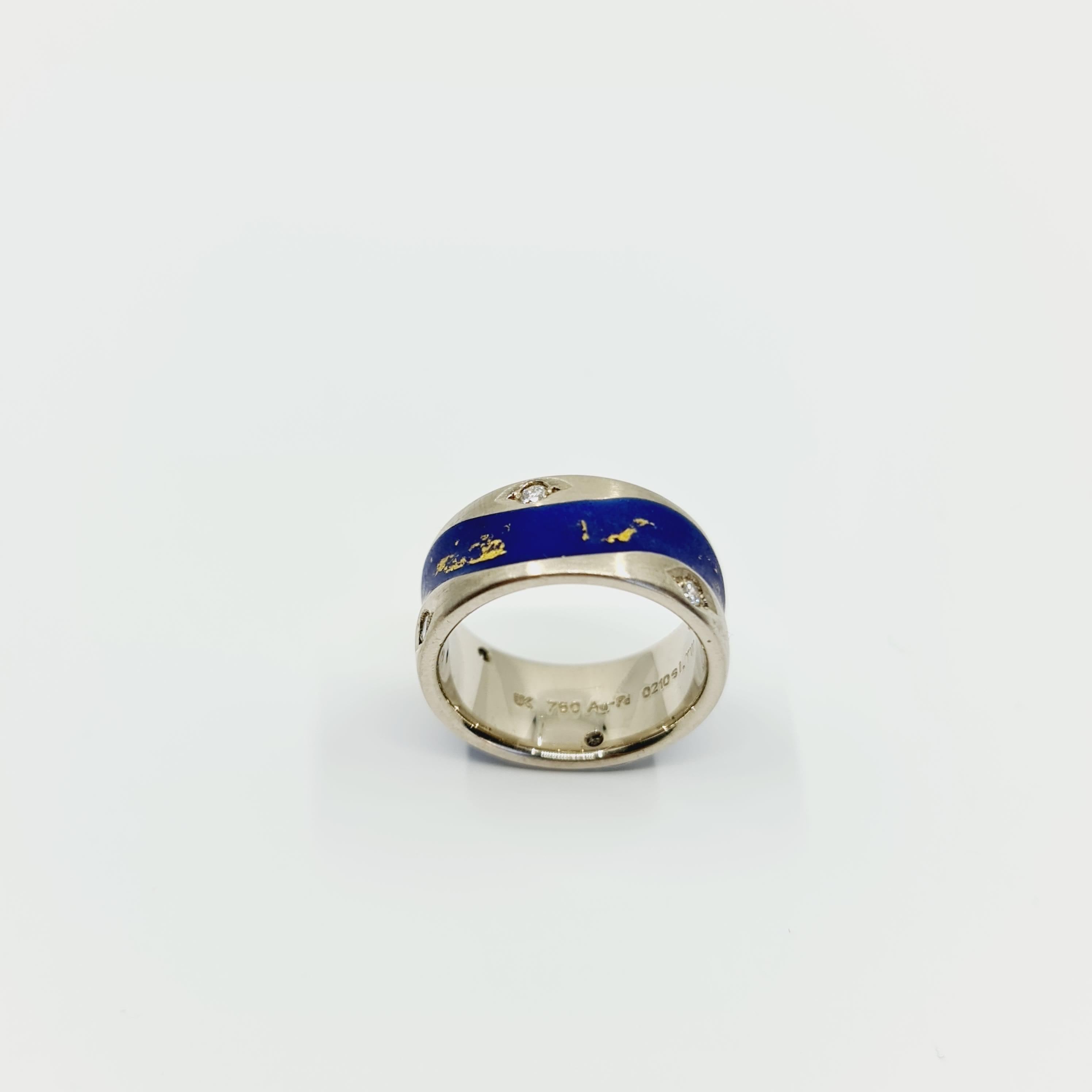 Modern 0.21 Carat Diamond Ring G/SI1 18k White Gold, Blue / Yellow Enamel, 6 Brillants For Sale