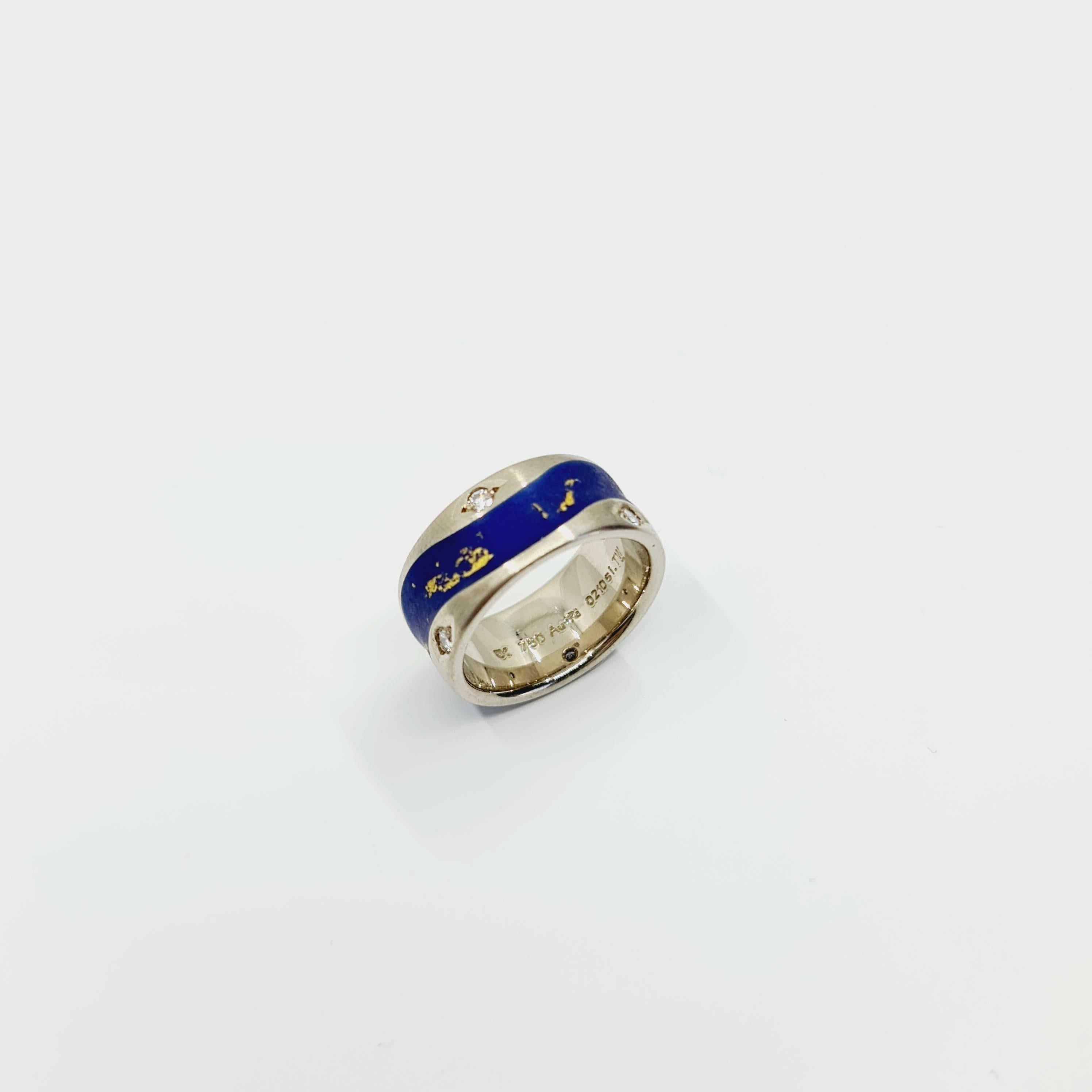 Brilliant Cut 0.21 Carat Diamond Ring G/SI1 18k White Gold, Blue / Yellow Enamel, 6 Brillants For Sale