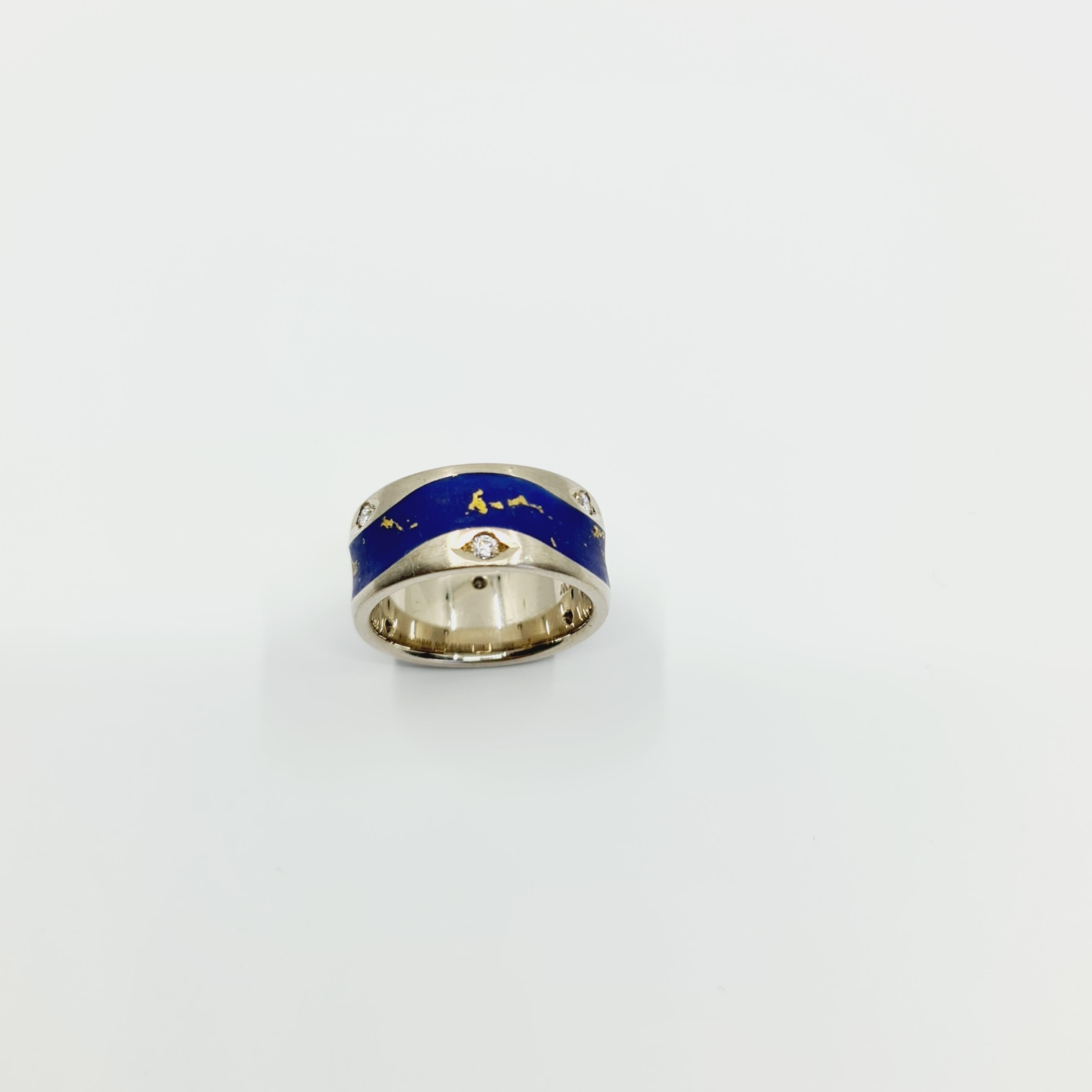 0.21 Carat Diamond Ring G/SI1 18k White Gold, Blue / Yellow Enamel, 6 Brillants In New Condition For Sale In Darmstadt, DE