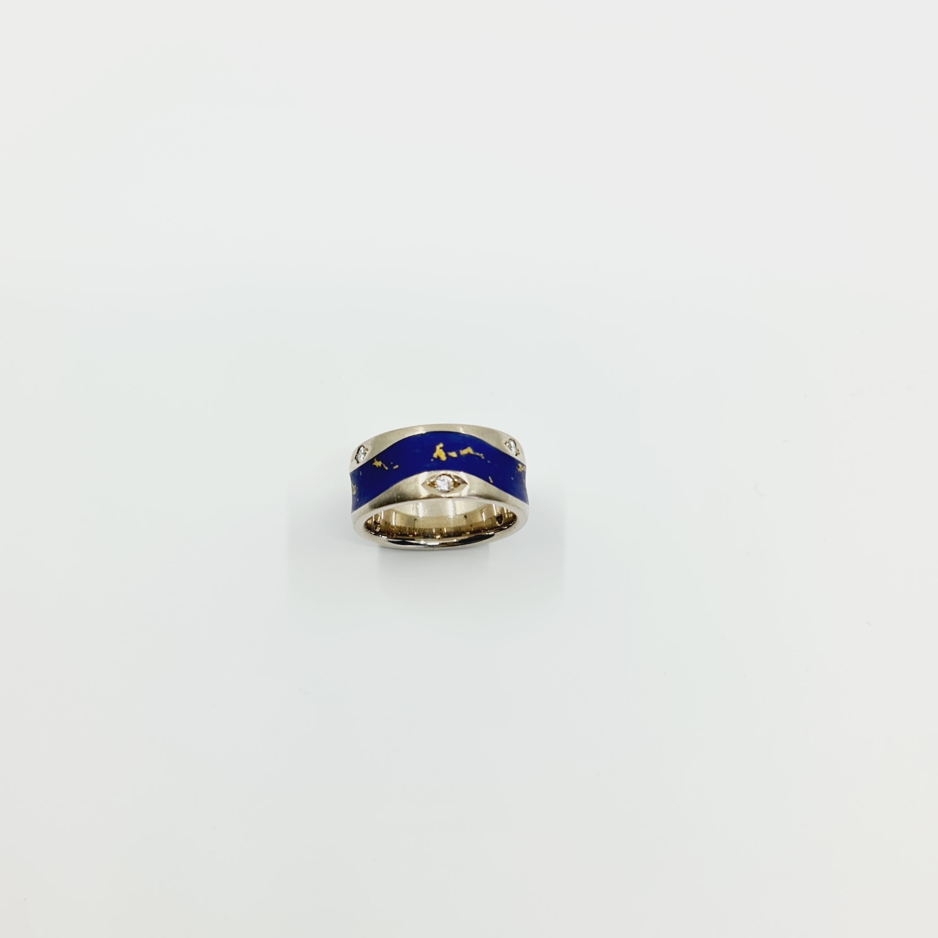 Women's 0.21 Carat Diamond Ring G/SI1 18k White Gold, Blue / Yellow Enamel, 6 Brillants For Sale