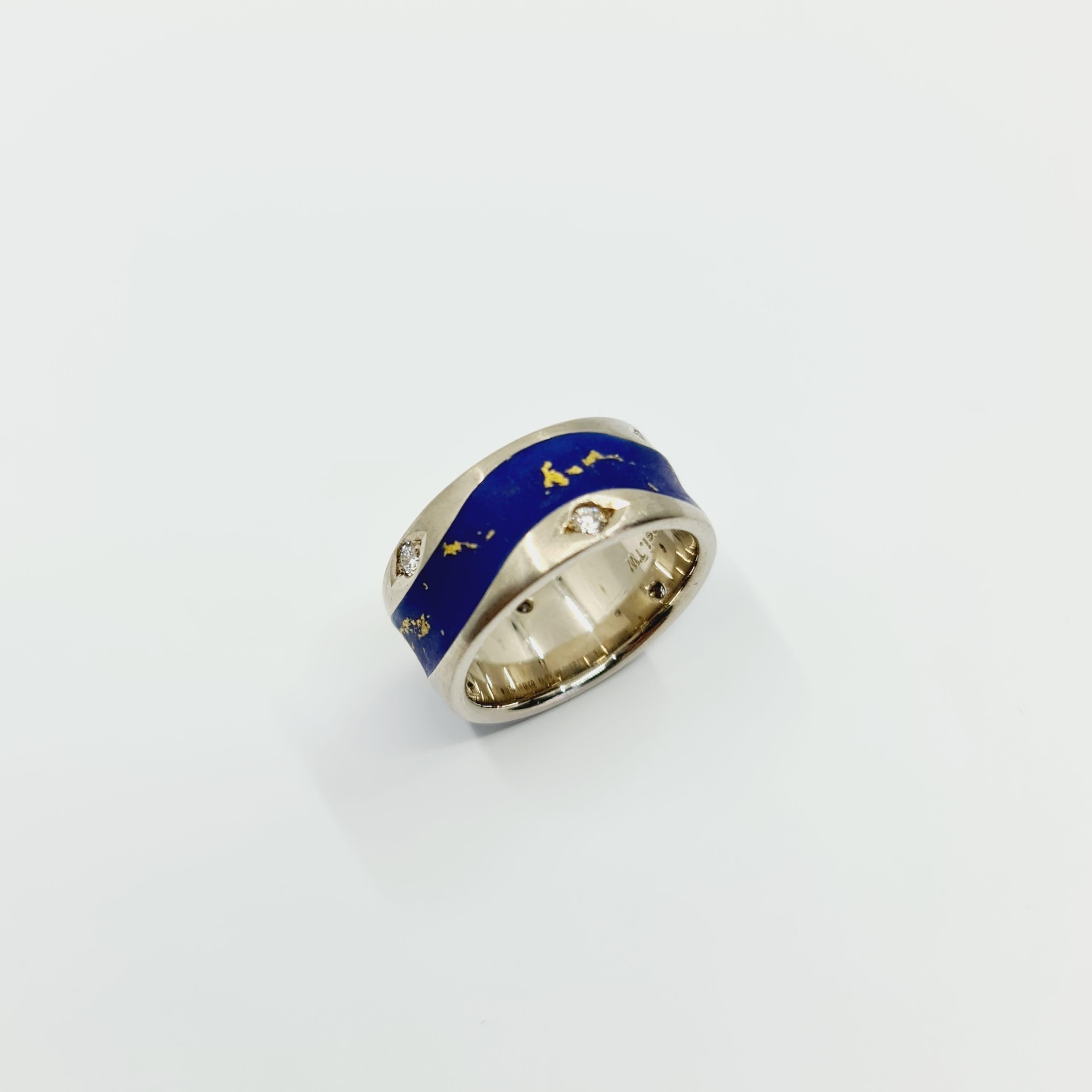 0.21 Carat Diamond Ring G/SI1 18k White Gold, Blue / Yellow Enamel, 6 Brillants For Sale 1