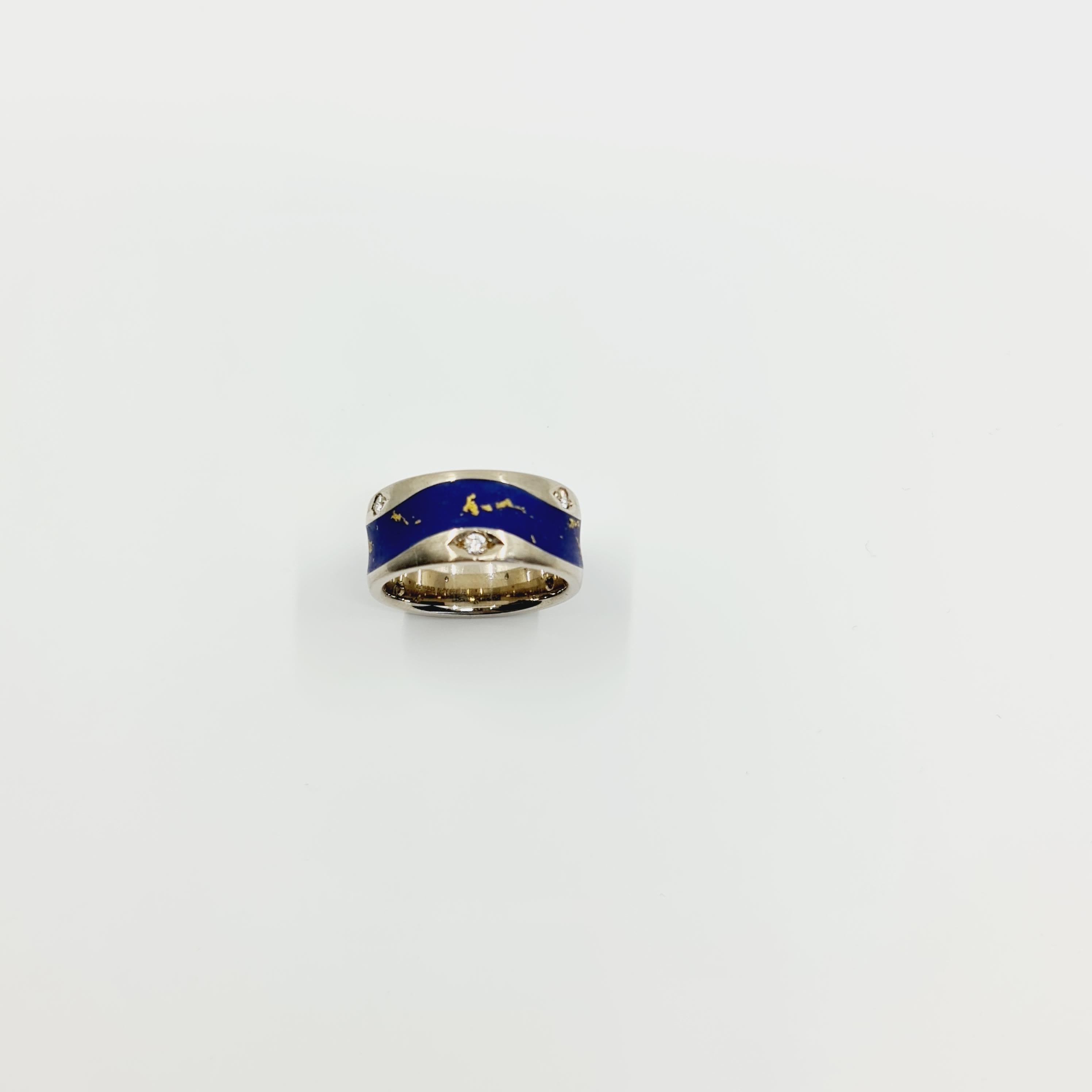 0.21 Carat Diamond Ring G/SI1 18k White Gold, Blue / Yellow Enamel, 6 Brillants For Sale 2