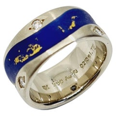 0.21 Carat Diamond Ring G/SI1 18k White Gold, Blue / Yellow Enamel, 6 Brillants