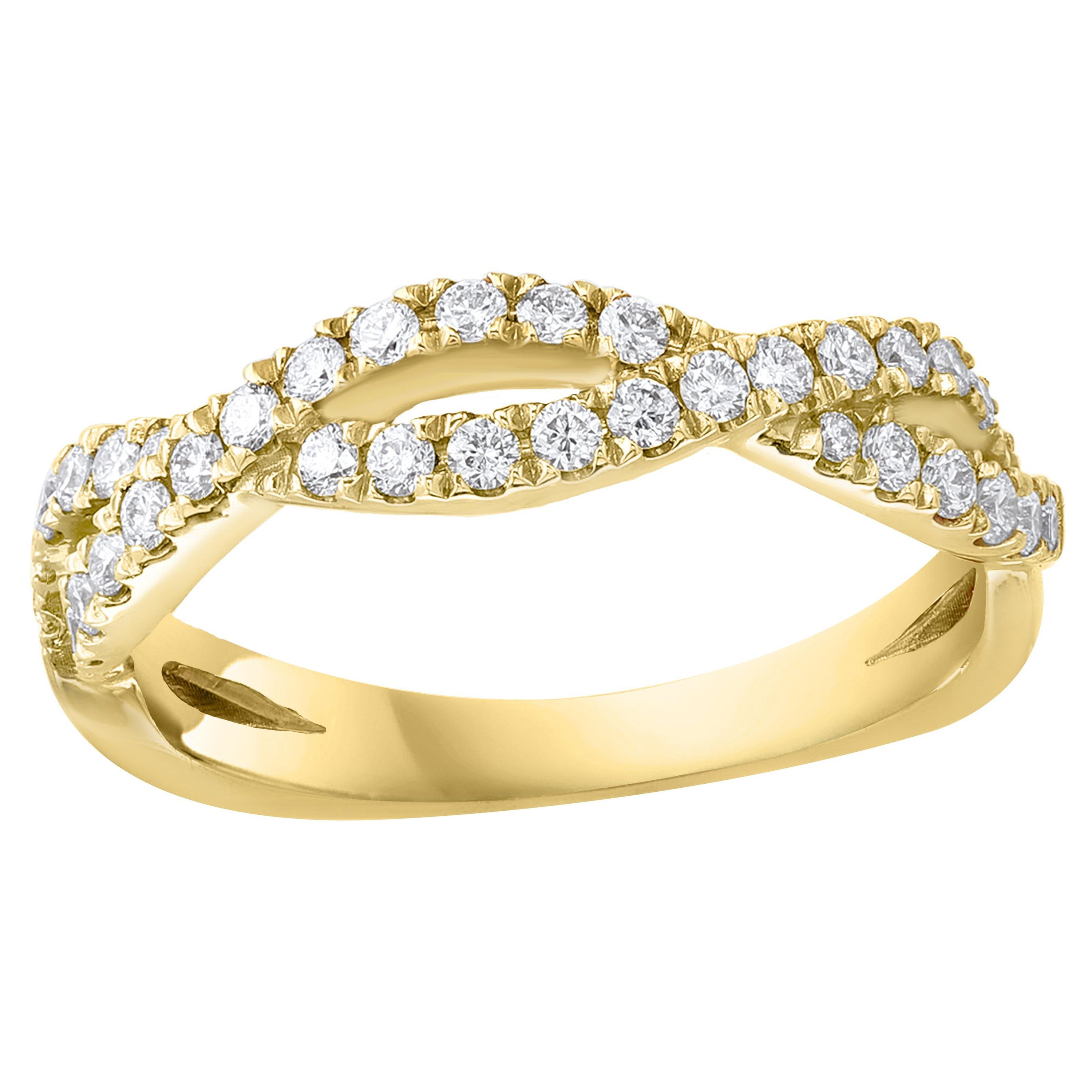 Bague de mariage en or jaune 18 carats avec diamants de 0,21 carat  en vente