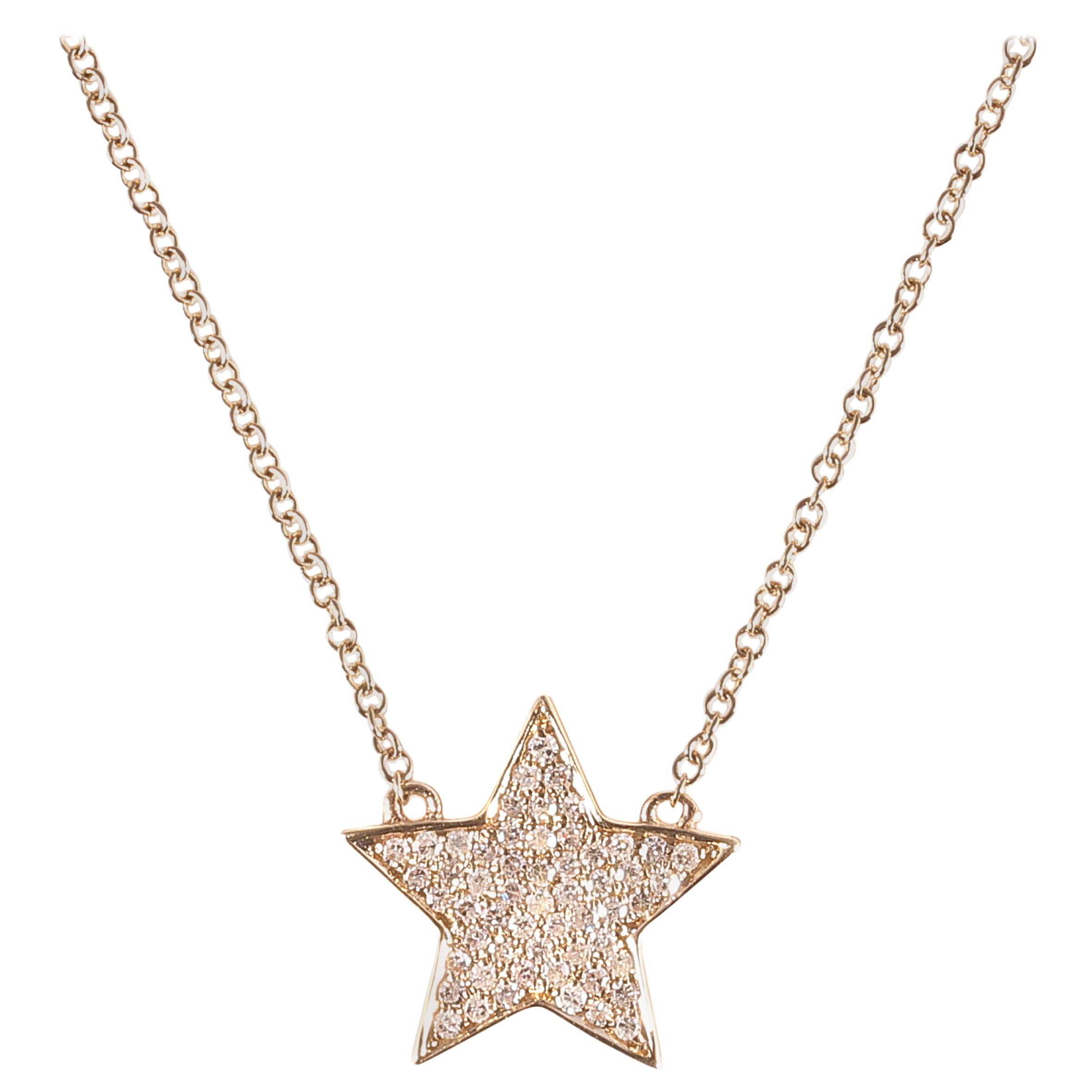 0.21 Carat Diamond Yellow Gold Star Necklace For Sale