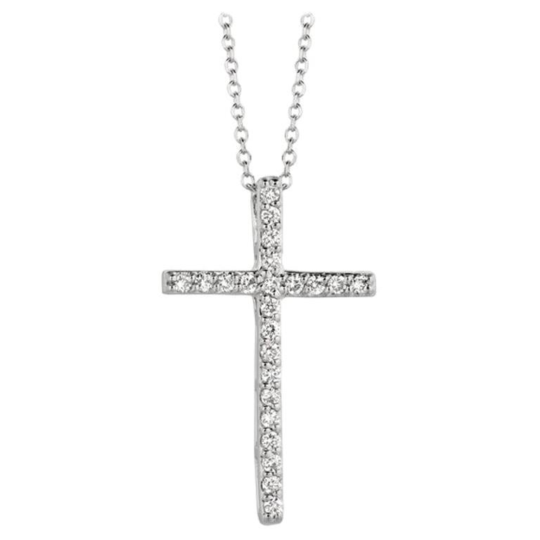 0,21 Karat natürlicher Diamant Kreuz Halskette 14 Karat Weißgold G SI Kette