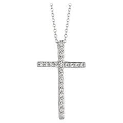 0.21 Carat Natural Diamond Cross Necklace 14 Karat White Gold G SI Chain