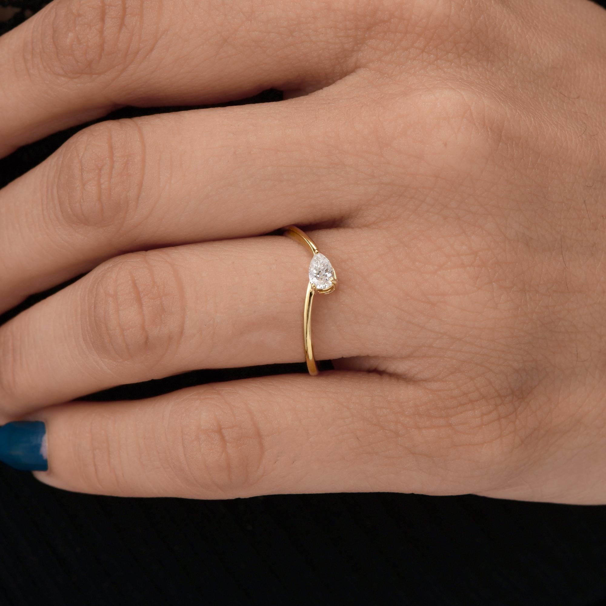 For Sale:  0.21 Carat Pear Cut Dainty Diamond Promise Ring Gift for Her 18k Yellow Gold 2