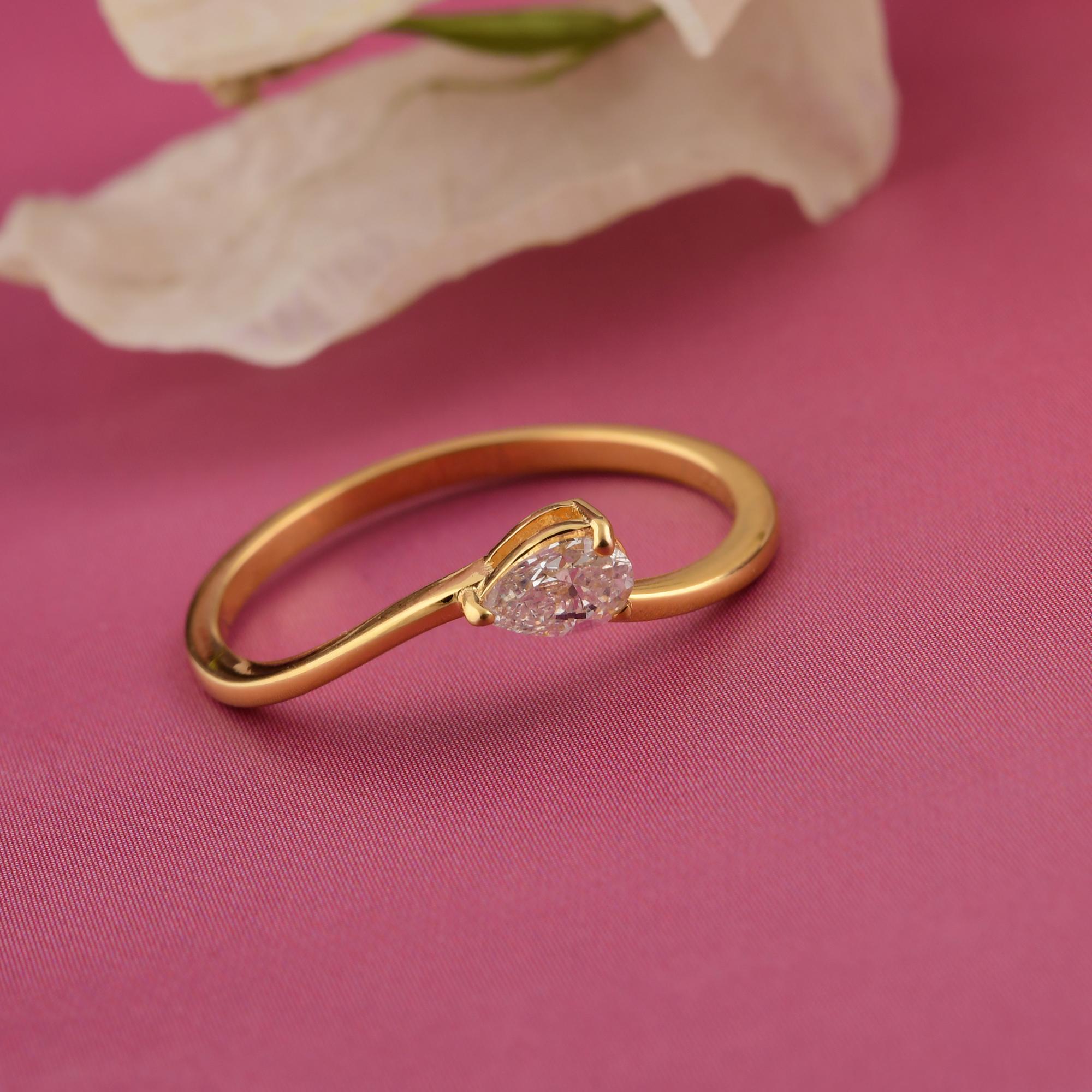 For Sale:  0.21 Carat Pear Cut Dainty Diamond Promise Ring Gift for Her 18k Yellow Gold 9