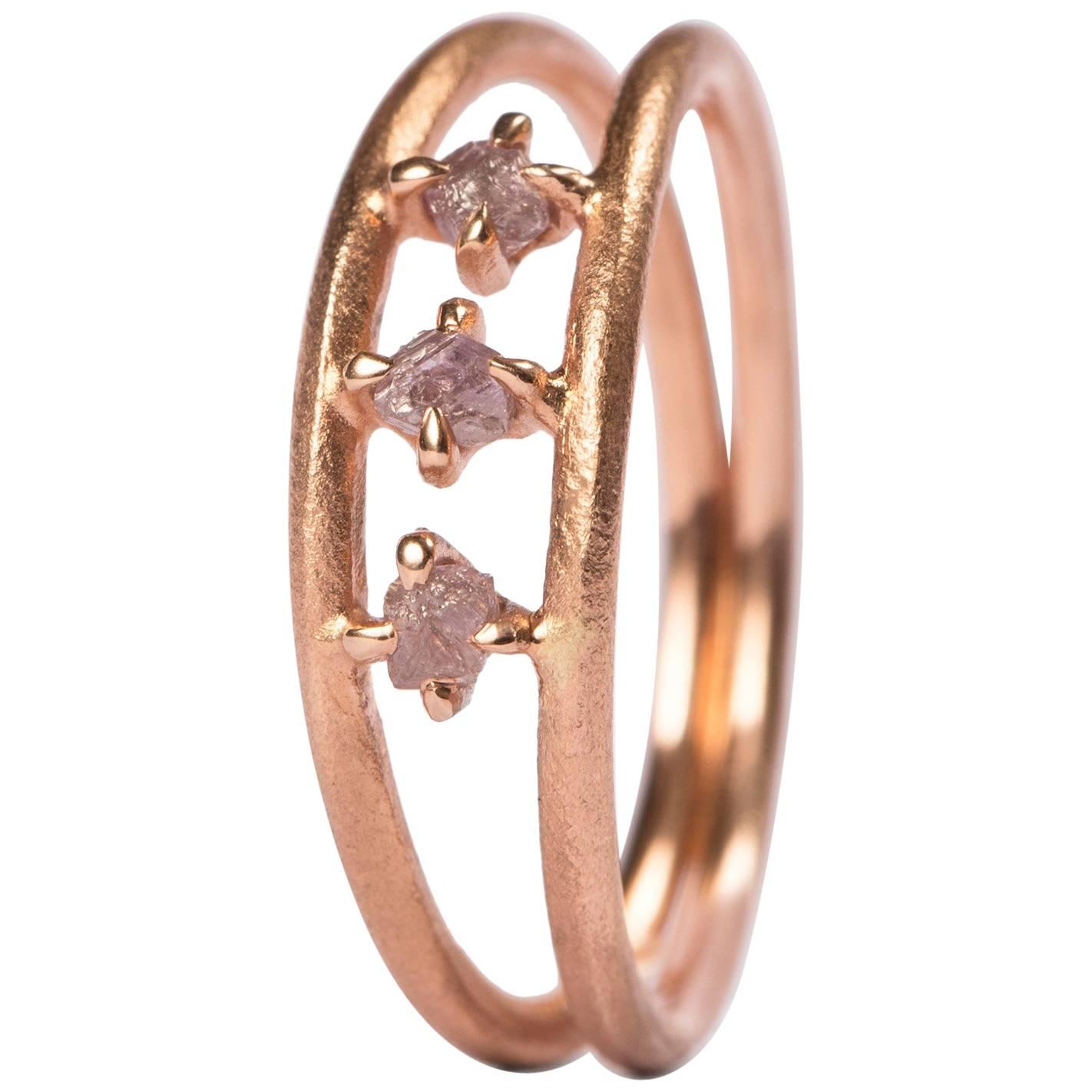 0.21 Carat Rough Light Pink Diamonds Double Rose Gold Ring For Sale