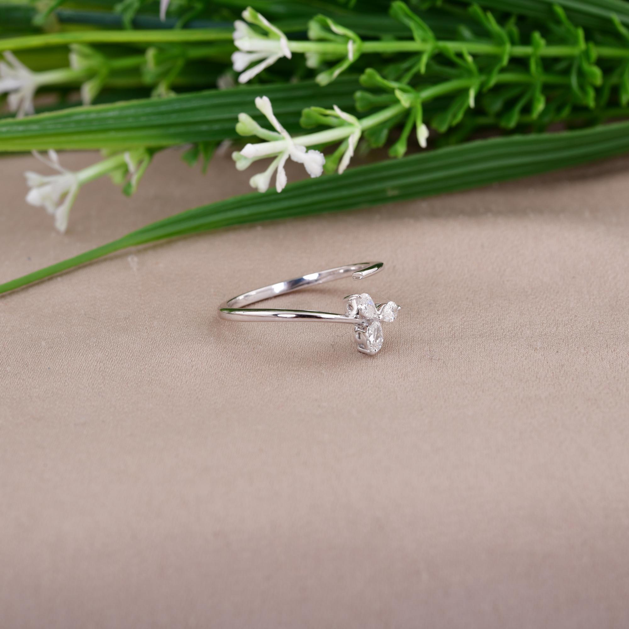 Pear Cut 0.21 Carat SI Clarity HI Color Diamond Flower Ring 18 Karat White Gold Jewelry For Sale