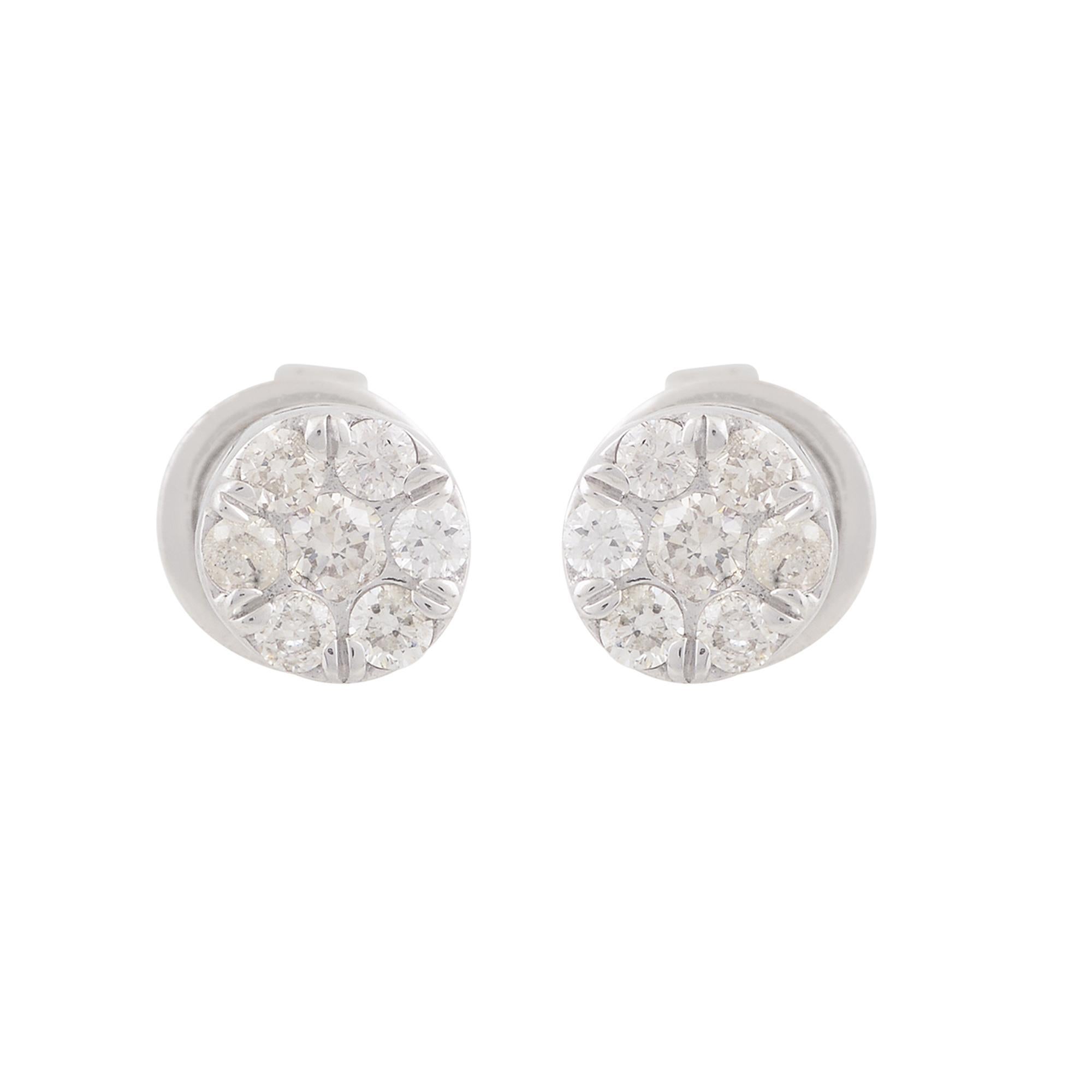 Round Cut 0.21 Carat SI Clarity HI Color Diamond Pave Stud Earrings 10 Karat White Gold For Sale