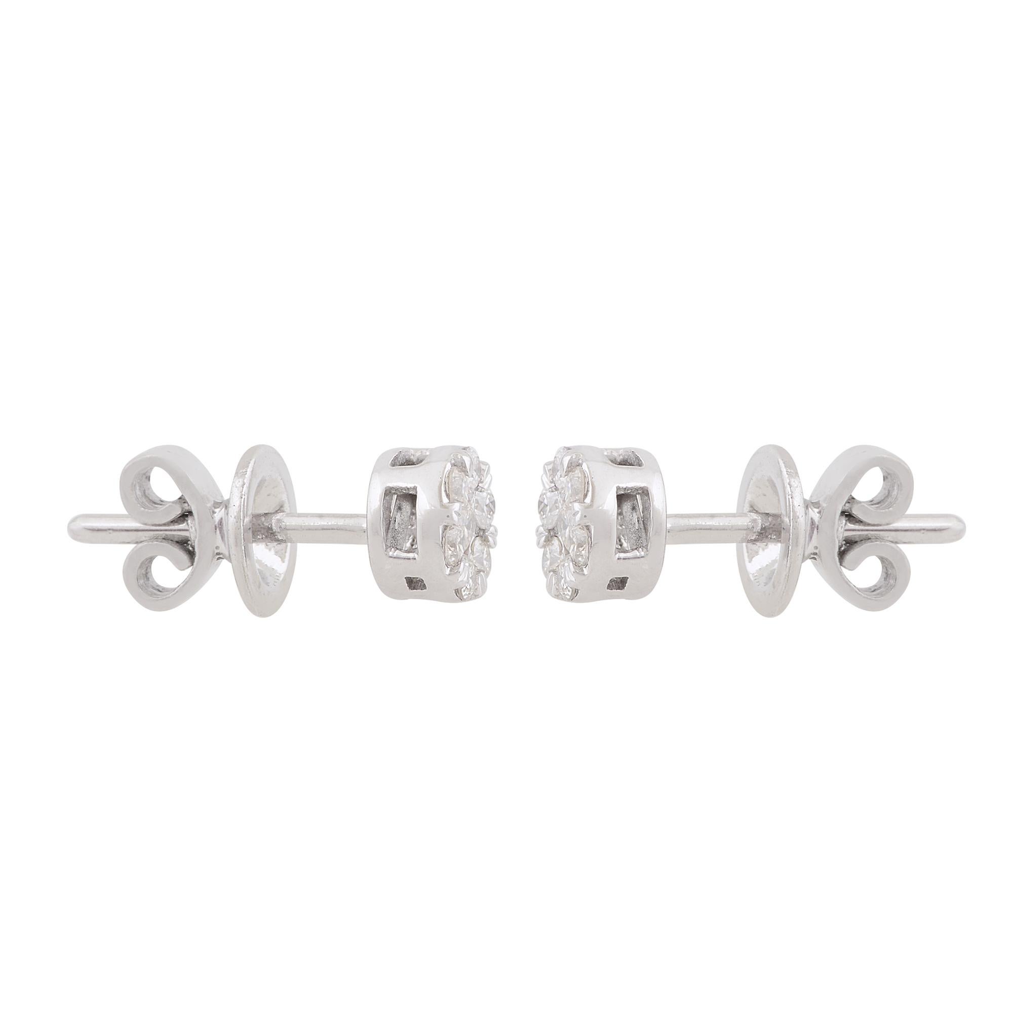 Women's 0.21 Carat SI Clarity HI Color Diamond Pave Stud Earrings 10 Karat White Gold For Sale