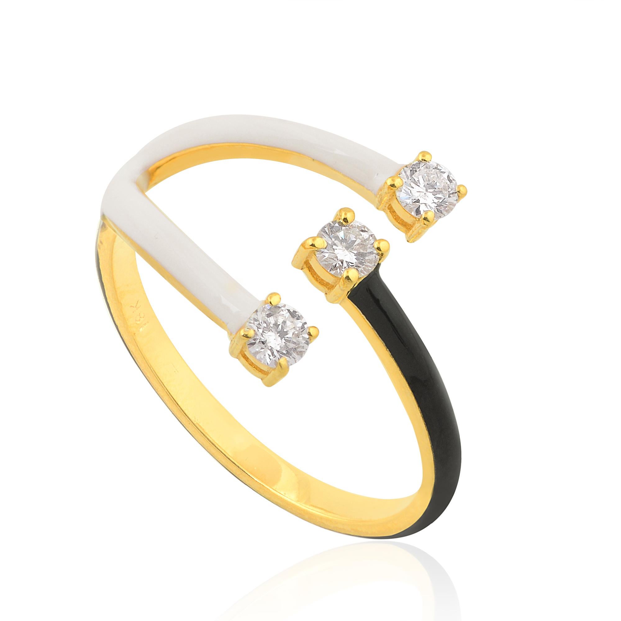 For Sale:  0.21 Carat SI Clarity HI Color Diamond White & Black Enamel Ring 18k Yellow Gold 3